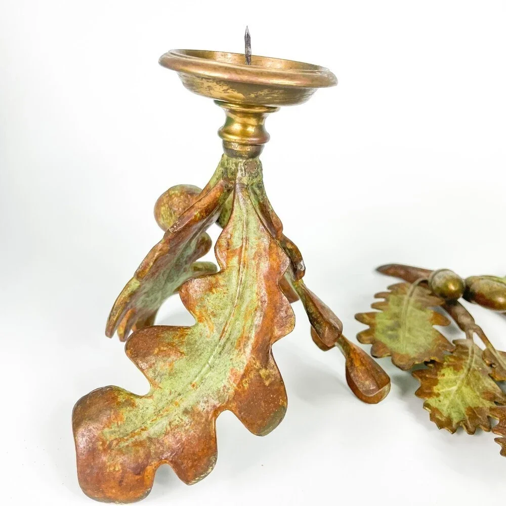CS Arte Firenze Cast Bronze Oak Branches with Leaves And Acorns Candleholders